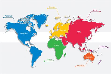 Mapa Del Mundo Con Los Continentes Coloridos Y Los Indicadores Planos