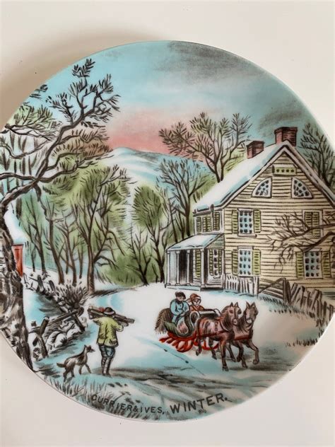 Vintage Currier And Ives Four Seasons Set Of 4 Decorate Plates