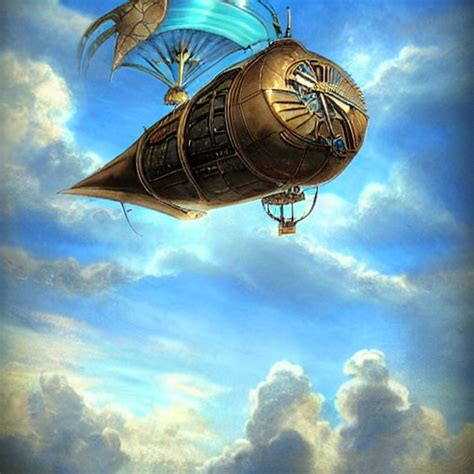 Prompthunt Steampunk Airship Flying Through Clear Blue Skies Epic