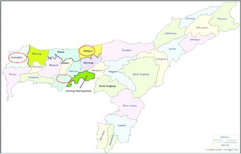 Map Of Assam Showing All The Districts The Circled