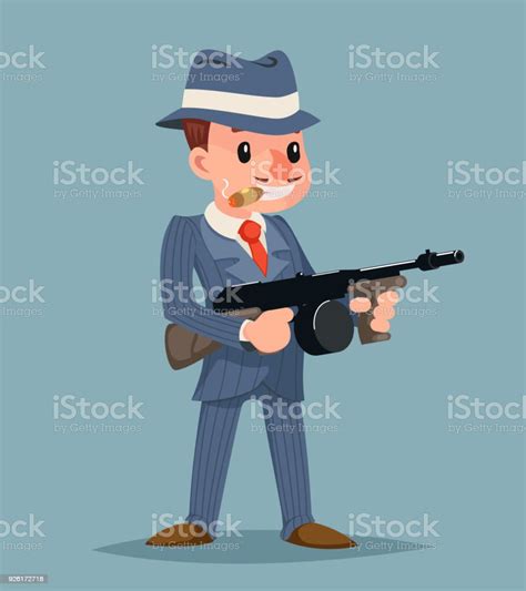 vetores de gangster com metralhadora thug criminal personagem Ícone retrô cartoon design