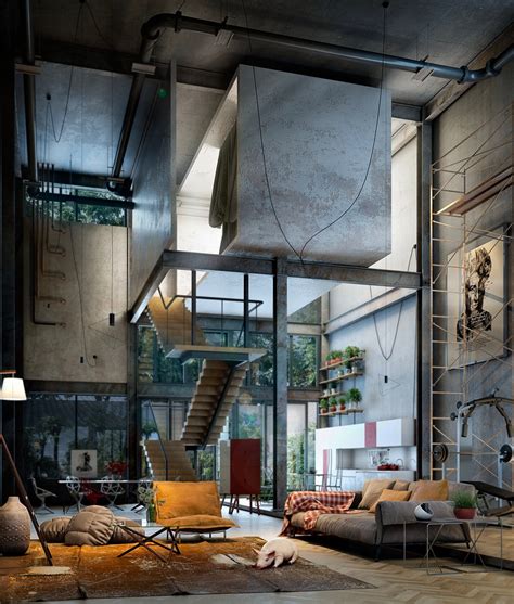 Loft Living Room Design With Modern Industrial Style Roohome