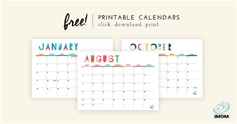 Keep organized with printable calendar templates for any occasion. 2020 Colorful Printable Calendar for Moms - iMom