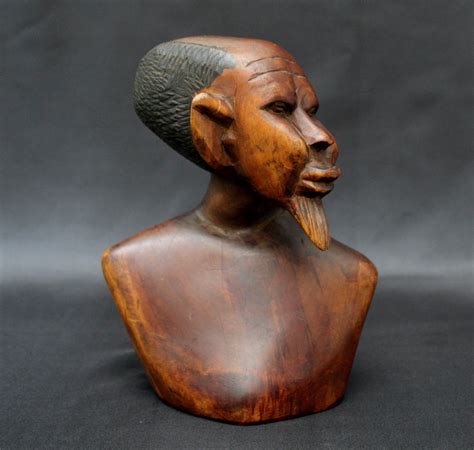 Large Vintage African Wood Carved Bust Africa Tribal Art Decor Man