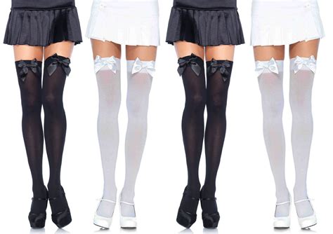 Leg Avenue Womens Opaque Thigh High Stockings W Bow 4 Pair One Size Assorted