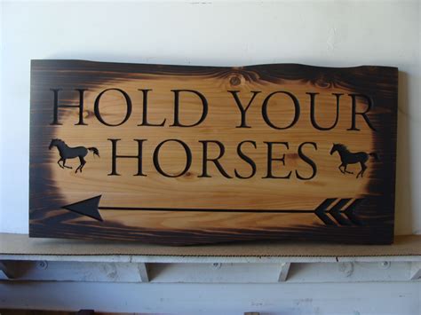 Rustic Carved And Burned Wood Horse Sign Horse Sign Wood Horse Hand