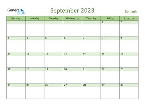 September 2023 Calendar With Romania Holidays