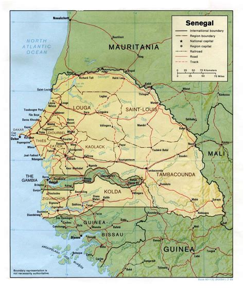 Detailed Political And Administrative Map Of Senegal With Relief Roads