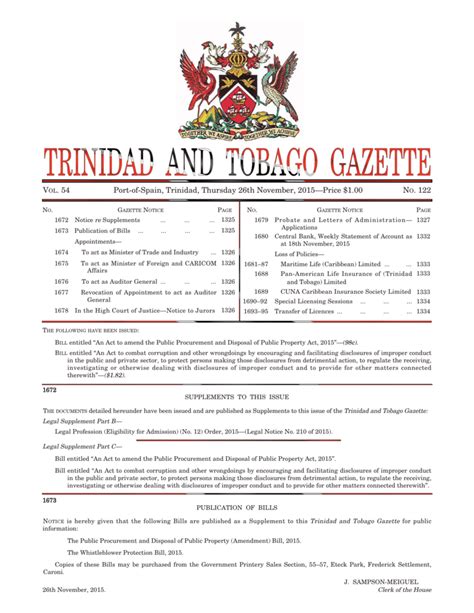 Gazette No 122 Of 2015 Trinidad And Tobago Government News