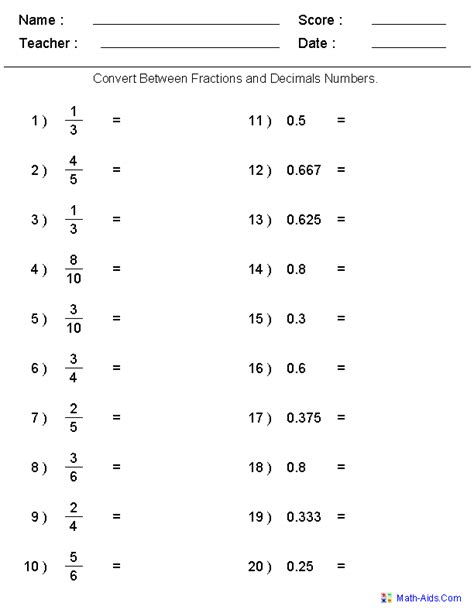 Turning Numbers Into Decimals Worksheet 5grado3