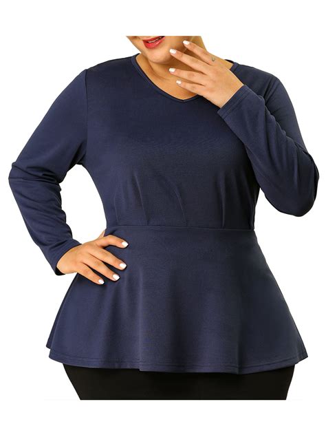 unique bargains women s plus size peplum blouse v neck peplum ruched long sleeve top walmart