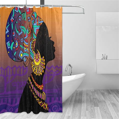 African American Woman Shower Curtain Afro Hairstyle Black Girl Bathroom Waterproof Polyester