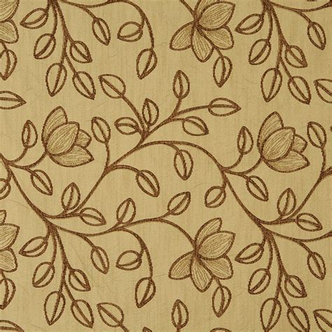 Beige And Brown Tan Floral Vine Blossom Damask Upholstery Fabric K6243