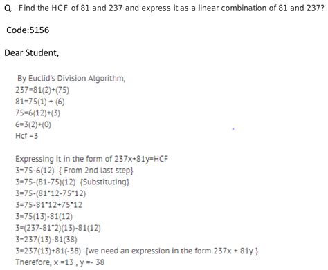 Find The Hcf Of 81 And 237 And Express It As A Linear Combination Of 81