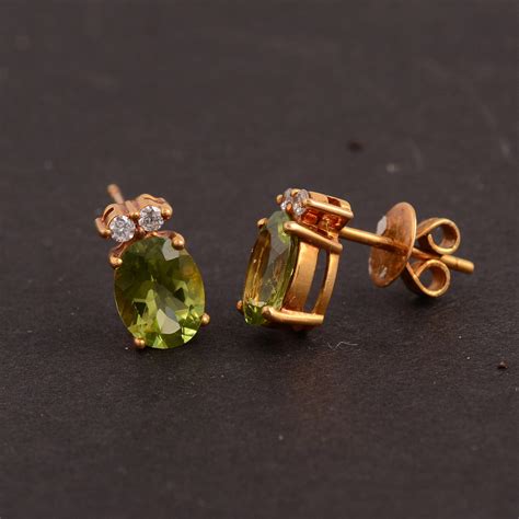 K Yellow Gold Peridot Stud Earrings With Carats Etsy