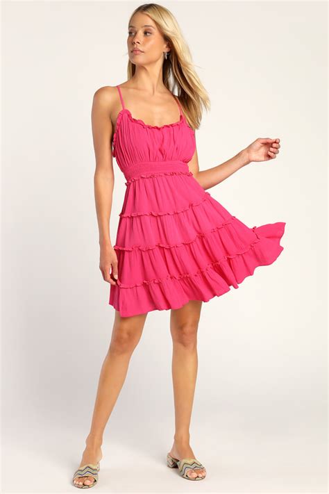hot pink mini dress ruffled dress tiered mini dress lulus