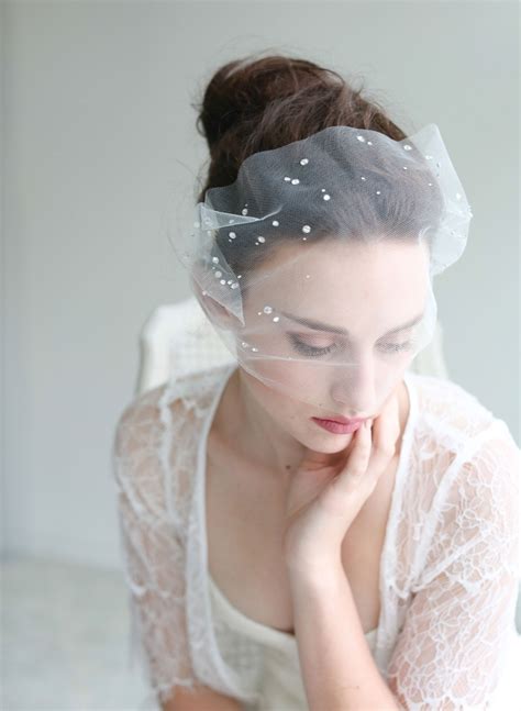 pearl adorned tulle bandeau veil style 427 twigs and honey ® llc