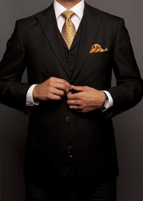 Black Suit Gold Accents Fashion Groomsmen Pinterest Style