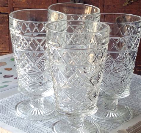 Pressed Glass Goblets Set Of 4 Cape Cod By Imperial Glass Co Circa 1940s Glassware