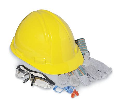 Front Brim Hard Hat Construction Kit W Safety Glasses Earplugs And Leather Palm Gloves Grainger