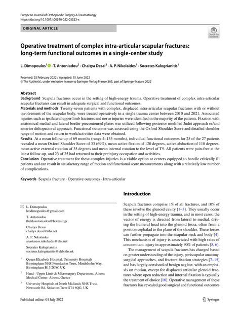 Pdf Operative Treatment Of Complex Intra Articular Scapular Fractures