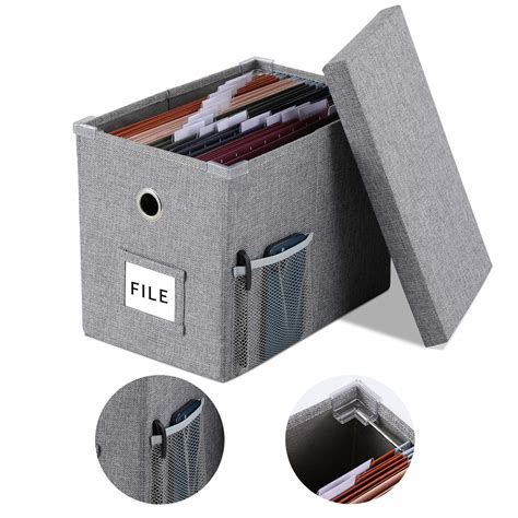 Buy Linen File Boxes Organizer With Smooth Sliding Rail With Lids For