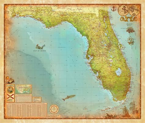 Florida Antique Wall Map By Compart Maps Mapsales