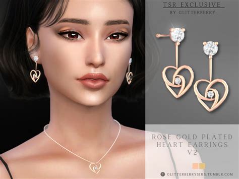 The Sims Resource Rose Gold Plated Earrings V2