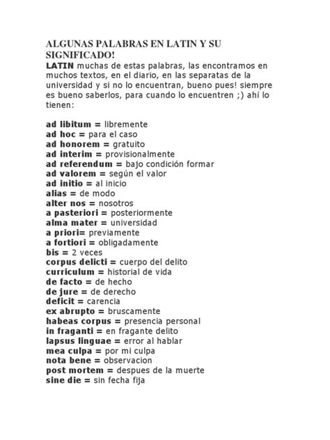 Algunas Palabras En Latin Y Su Significado