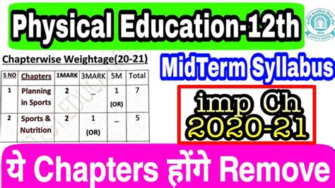 Class 12th Physical Education Chapterwise Weightage Important Chapters Mid Term Syllabus