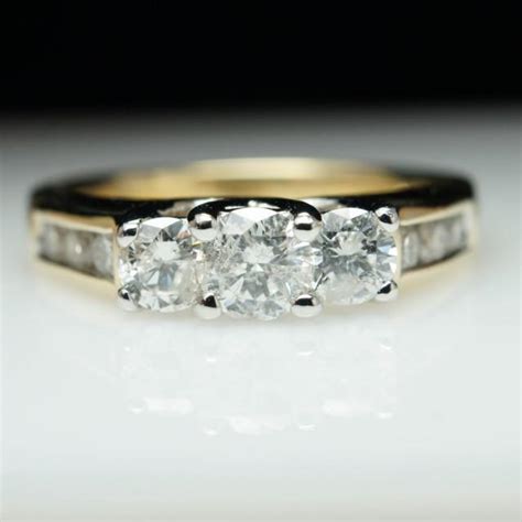 Vintage Stone Diamond Engagement Ring K Yellow Gold Three Stone Channel Set Side Diamonds
