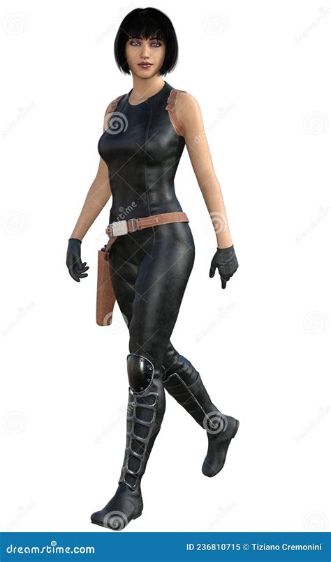 femme guerrière futuriste en uniforme noir 3d illustration illustration stock illustration du