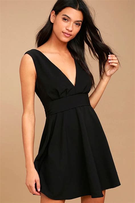 Cute Black Dress Skater Dress Fit And Flare Dress Sleeveless