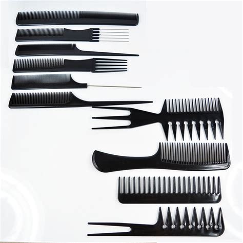 10pcsset Barbers Brush Comb Set Black Pro Salon Hair Styling Combs