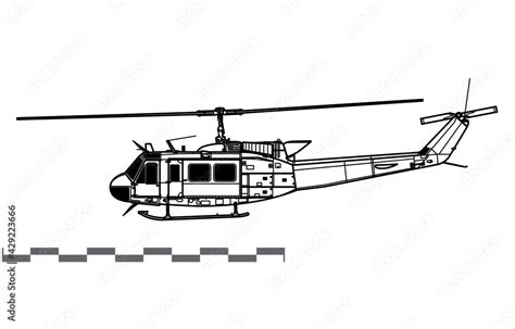 Bell Uh 1h Iroquois Huey Vector Drawing Of Utility Helicopter Side