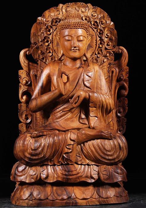 Sold Wooden Dharmachakra Buddha Statue 40 97bw2 Hindu Gods