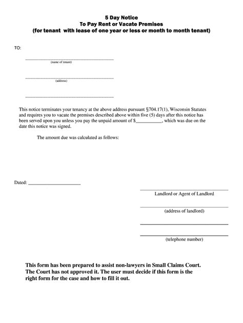 Eviction Notice Template Wisconsin Tutoreorg Master Of Documents