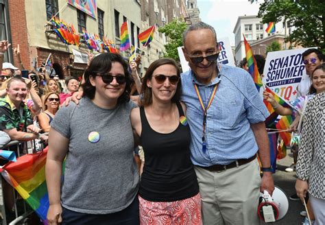 Chuck schumer with his daughter alison and her partner. Schumer cites daughter's same-sex marriage fears after RBG ...