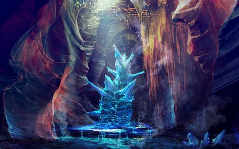The Cave Art Fantasy Water Luminos Ice Cave Blue Light Hd