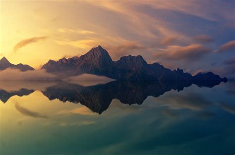 Download 2560x1700 Sunset Mountains Reflection Clouds Scenic Calm