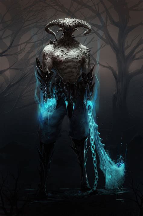 An Evil Creature Standing In The Dark With Chains On His Legs And Hands