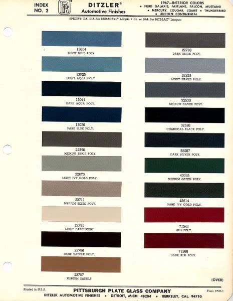 1967 Mustang Interior Paint Chip Chart With Paint Codes Maine Mustang