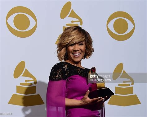 Recording Artist Erica Campbell Poses With Her Grammy After Winning