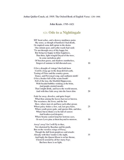 Ode To A Nightingale John Keats Classic Poems Poetry Quotes