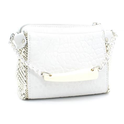 Laura B Bauletto Mini Leather And Mesh Bag White Strap Bag