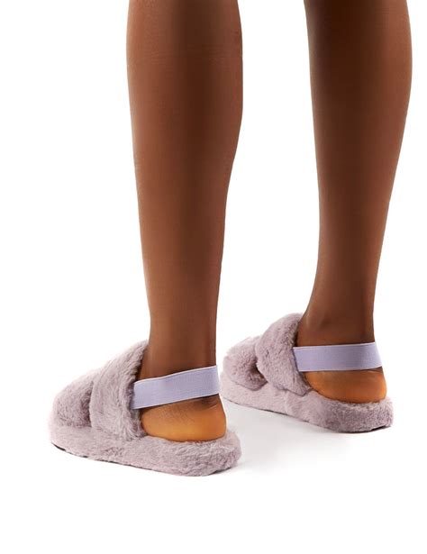 Lullaby Lilac Fluffy Strap Back Slippers Public Desire