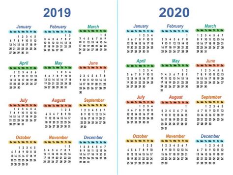 7246 Calendar 2019 2020 Vectors Royalty Free Vector Calendar 2019