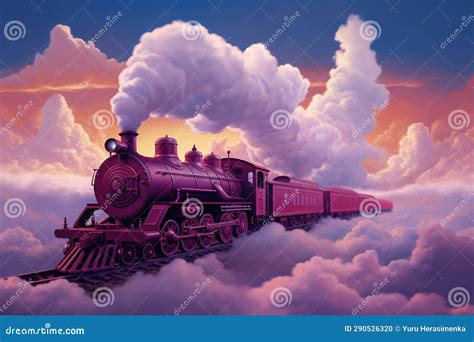 A Pink Train Traveling Through A Cloudy Blue Sky Smoke From The