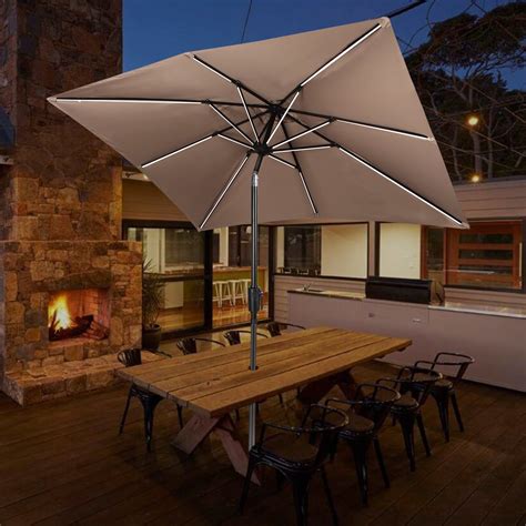 Sunbrano Rectangular Solar Powered Patio Umbrella With 16 Led Lights