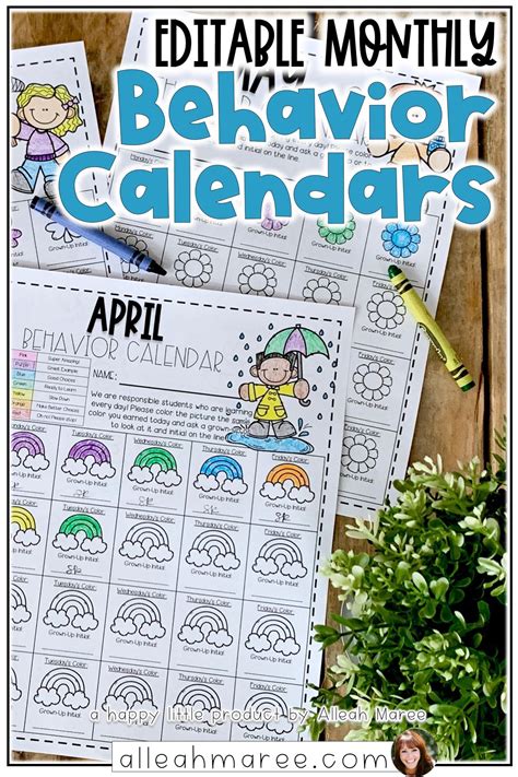 Editable Monthly Behavior Calendars Behavior Calendar Classroom